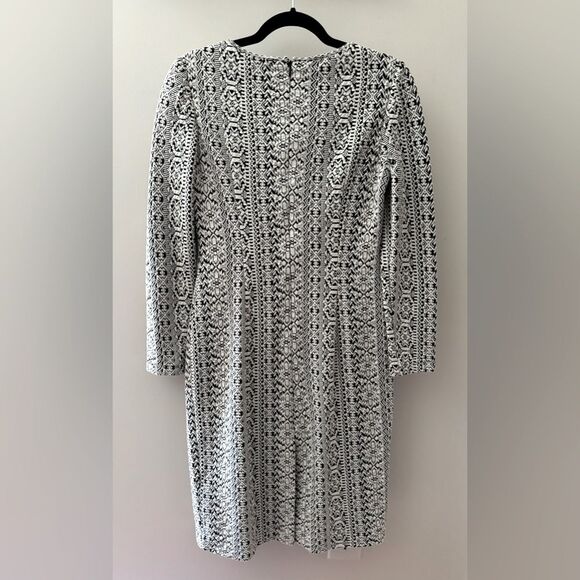 Vintage BETSEY JOHNSON Black/White Long Sleeve Geometric Stretch Midi Dress Sz 6 - Picture 2 of 5
